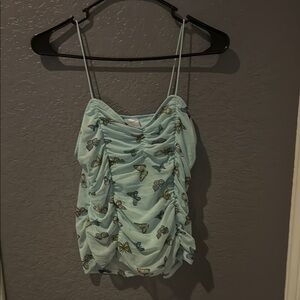 No Boundaries Green Ruched Camisole Sleeveless Top